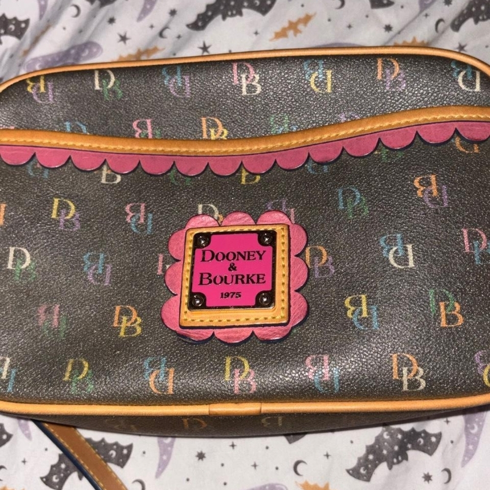 Dooney & Bourke Gray Crossbody Bag with Pink and Tan Accents